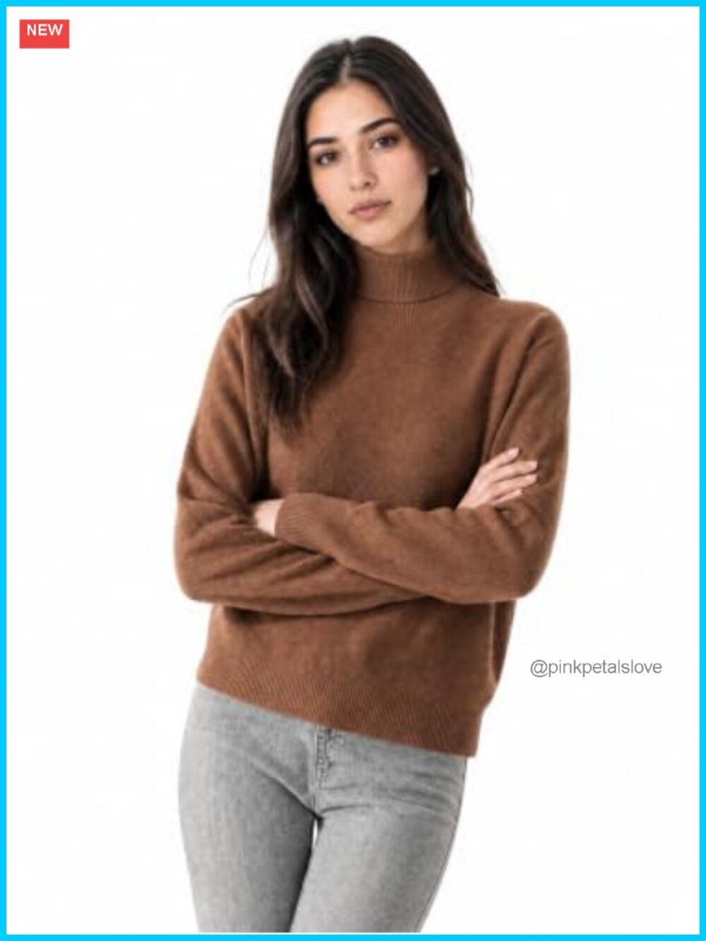 100% Pure Cashmere Turtleneck Sweater Long Sleeve Seamless Knit Pullover